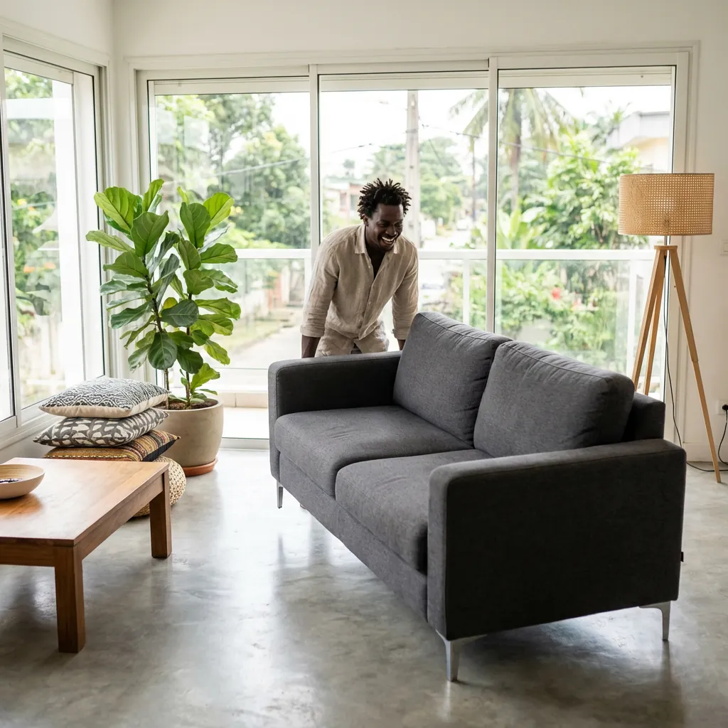 Canapé et meuble d'occasion dans un salon à Abidjan